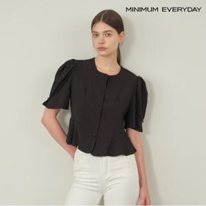 정상가:59,000원 ㅣ [미니멈 에브리데이]셔링 퍼프 라인 반팔 블라우스 (EB2BA046D)