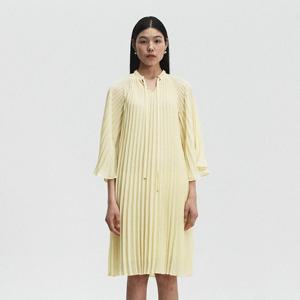 [여성] 엠브로이더리 아코디언 7부 소매 원피스 [레몬]