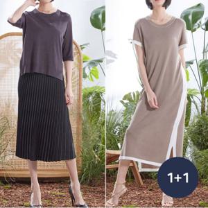 [최초가138,000원][1+1] 여성 플리츠 배색 니트 원피스