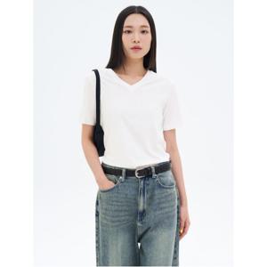 코튼 베이직 브이넥 반소매 티셔츠  화이트 (355642LY21)