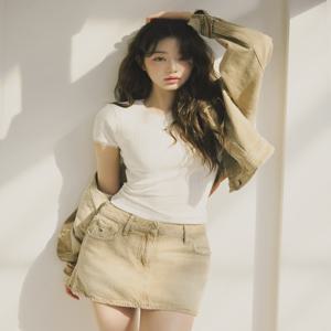 여성 슬림 포인텔 립 티셔츠 T32F0TTO31TWT1