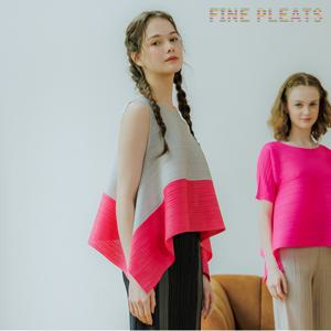 [FINE PLEATS] 피네 플리츠 배색 민소매 날개 탑 핫핑크