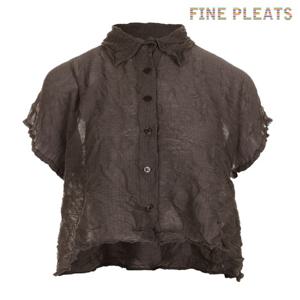 [FINE PLEATS] 피네 플리츠 반팔 A라인 숏 가디건 카키 브라운