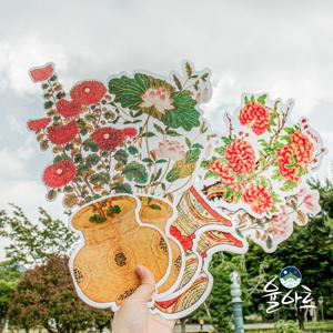 민화 화병 카드 엽서 팝업카드 화병모란도 특대형 전통 문양 감사 생일 입체카드 스승의날 어버이날 축하카트 메세지