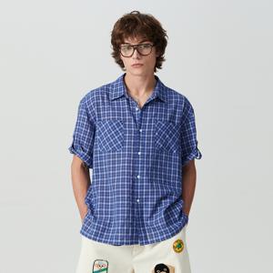 [최초가 98,000원] [COLLECTION LINE] 소프트 페브릭 마린 반팔 셔츠 네이비