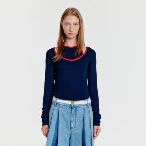 [정상가 : 128000원] YOU Contrast Long Sleeve Jersey Top - Navy