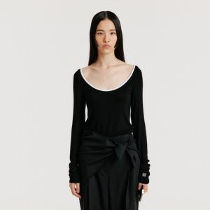 [정상가 : 128000원] YOU Contrast Long Sleeve Jersey Top - Black