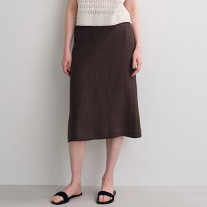 linen midi skirt (brown)