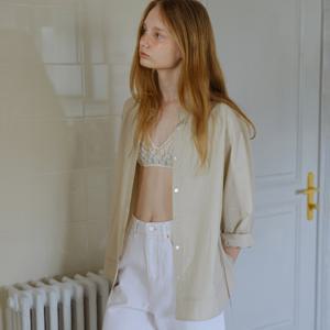 cotton belted shirring shirt (beige)