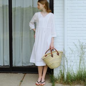 ethnic linen blend dress (white)