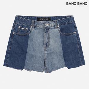 여성 배색 언발컷팅 3부 데님팬츠 CQE307