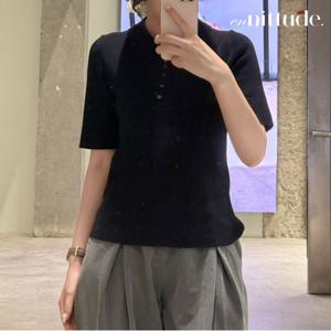 [최초가79,900원] 25ss 썸머 린넨 카라 니트_블랙네이비
