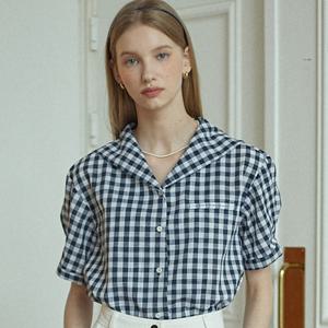Gingham Marine Collar Shirt - Navy