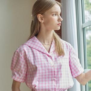 Gingham Marine Collar Shirt - Pink