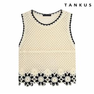 정상가:39,000원 ㅣ 플라워 자수 라운드 민소매 니트 (TX2KP031L0)