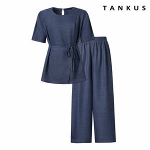 정상가:79,000원 ㅣ 사선 언발 블라우스 롱 팬츠 셋업 (TX2OP063L0)