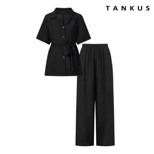 정상가:99,000원 ㅣ 카라 허리 끈 셔츠 와이드 팬츠 셋업 (TX2OP073L0)