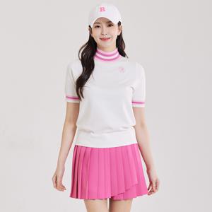 여성골프웨어 리브 모크넥 반소매 니트