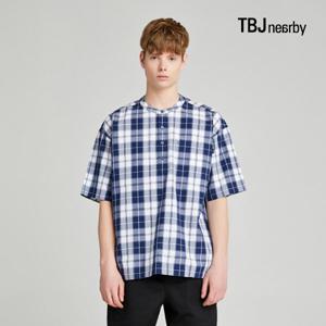 남성 5부 코튼 루즈핏 헨리넥 체크 셔츠 (T202SH340P)