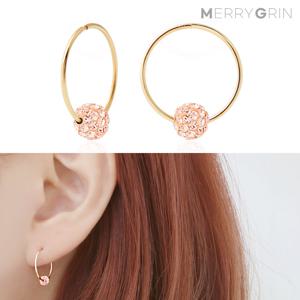 [메리그린] 14K 골드 큐빅볼 링 귀걸이 샴페인 6mm