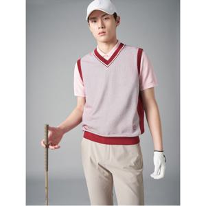 남성 투톤 니트 베스트  마젠타