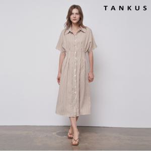 정상가:89,000원 ㅣ 데일리 스트라이프 카라 핀턱 버튼 롱 원피스 (TX2OP060L0)