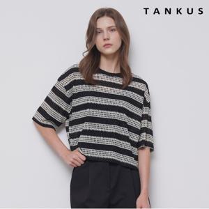 정상가:59,000원 ㅣ 시스루 스트라이프 패턴 배색 크롭 반팔 티셔츠 (TX2TS039L0)