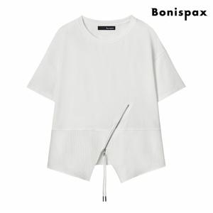 정상가:59000원ㅣ사선 지퍼 라운드 반팔 티셔츠 (XP2LW007L0)