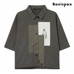 정상가:79000원ㅣ체크 카라 캣자수 배색 반팔 셔츠 (XP2BA035L0)