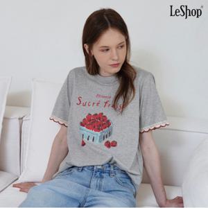 정상가:59000원ㅣ스트로베리 프린팅 소매 레이스 포인트 반팔 티셔츠 (DP3LW001A)
