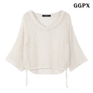 [롯데백화점][지지피엑스]그물 셔링 V넥 썸머 데일리 크롭 긴팔 니트 (GOBKT026D)