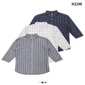 [HUM]남)코튼린넨 윈도우 체크 7부 셔츠(FHNMCSS122P)