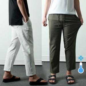 남자 린넨바지 마바지 여름 팬츠 9부바지 테이퍼드 세미와이드 베이지 카키 흰색바지 블랙_KMPA02
