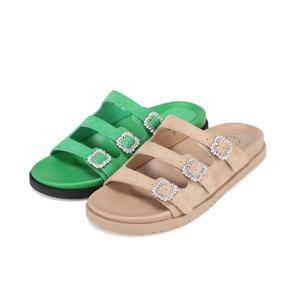 [BEST상품] 바바라 소가죽 보석 버클 여성플랫샌들 1cm_BBI352
