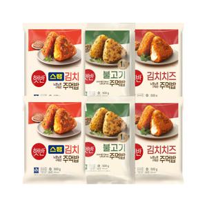 햇반 쿡반 주먹밥 베스트 3종 6봉 세트 (스팸김치x2+불고기x2+김치치즈x2)