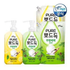 퓨어 주방세제 뽀드득 500ml 용기 x 1개+1.2L 리필 x 2개