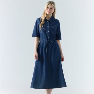[최초가 69000원] 하이웨이스트 카라 데님 원피스