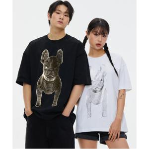 공용 골드실버독 반팔 티셔츠_LW235TS299