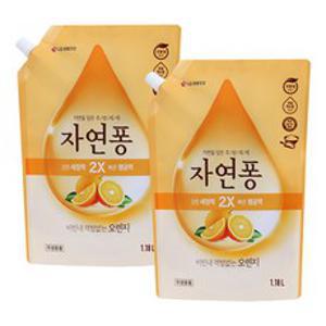 [비건라이프] 자연퐁 비린내 걱정없는오렌지 주방세제 리필, 1.18L, 2개