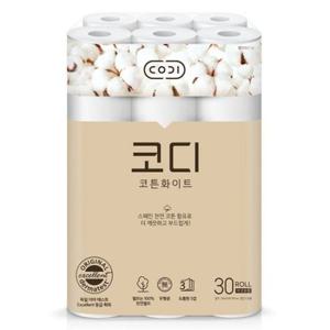 코디 코튼화이트 3겹 롤화장지 30m 30개입 1개