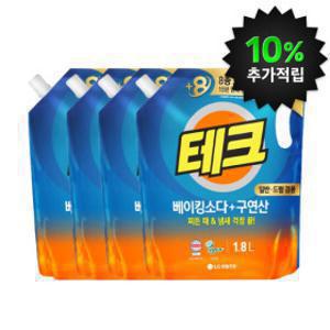 (10%적립)테크 베이킹소다+구연산 액체세제 일반/드럼 겸용 1.8L 4개