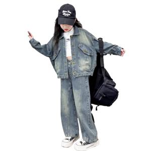 데님 투피스 여아 세트 춘추아동 데님 와이드팬츠+데님 코트