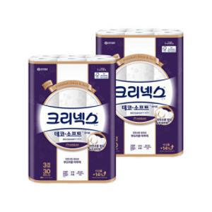 크리넥스 3겹 데코앤소프트 화이트 25MX30롤 2팩 (30롤+30롤)