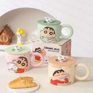 4개 세트 짱구 머그컵 흰둥이 뚜껑 360ml