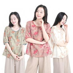 여성 빅사이즈 시원한 인견 어머니 할머니 중년 엄마옷 여름 반팔 블라우스