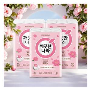 깨끗한나라 극초특가  허브가든 피오니 프리미엄 화장지 3겹 30롤 x 3팩