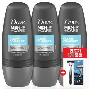 (오늘만 9270원) 도브 데오드란트 롤온 땀억제제 맨 컴포트 50ml 3개 + 면도기 1개 증정