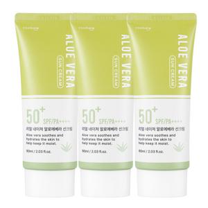 (7/31 단하루행사) 알로에 썬크림 60ml 3개 / 리얼 네이처 SPF50+ PA++++ 3중기능성 알로에베라 선크림