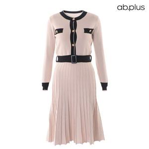 [ab.plus] 니트 플리츠 금장 배색 원피스 (LSW3MO31A)