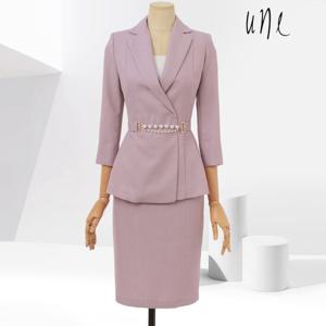 [une] [SET][77까지][진주벨트]린넨터치클래식자켓+스커트SET